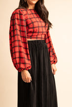 Load image into Gallery viewer, Holiday Plaid Balloon Sleeve Blouse
