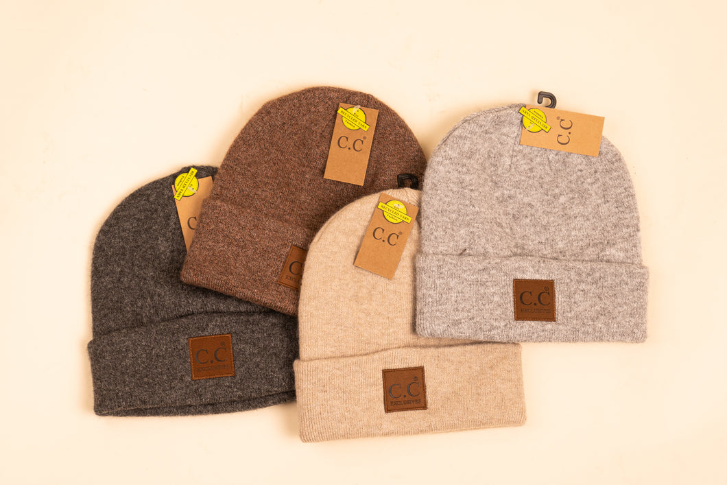Knit Suede Patch Beanie